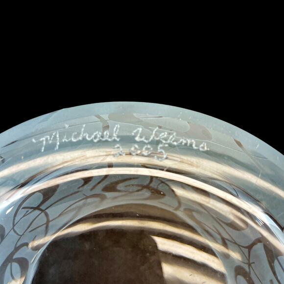 Michael Weems Etched Carved Crystal Elise Candy Dish Jar w/ Lid Maryland - Picture 3 of 6